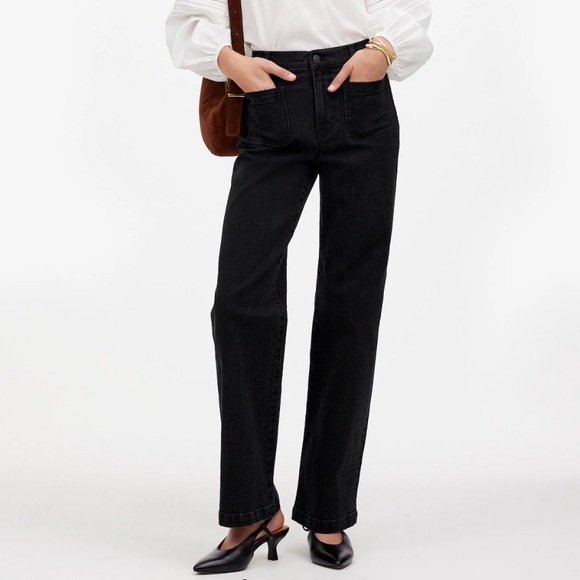 Madewell The Emmett Wide-Leg Full Length Jean: Patch Pocket Edition 33 Black‎ - Picture 1 of 11